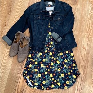 Shiela Rose Navy Dress with Yellow and Green Floral Pattern